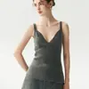 Nuevo impresionante chaleco sin mangas de 35% cachemira con cuello en V, color liso, con un diseño cruzado y detalle de lazo asimétrico en la parte delantera