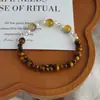 Pulseira com Contas Estilo Ins Retrô Olho de Tigre Maillard, Pulseira em Camadas de Pedra Natural e Pérola, Estilo de Luxo Leve