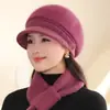 Chapéus de outono e inverno para mulheres de meia-idade e idosas, chapéus de tricô grossos e quentes de pelo de coelho com forro de veludo para senhoras idosas, avós, proteção contra o frio, proteção para as orelhas, chapéus de tricô