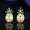 Moda Europeia e Americana Cobre Banhado a Ouro K Zircônia Joias Abacaxi de Luxo Versátil Conjunto Cruzamento Anel Feminino Colar Brincos