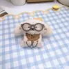 Chaveiro de Pelúcia de Cachorro de Óculos Pingente para Mochila de Estudante Pingente de Bolsa de Boneca Cartoon Decoração de Roupa