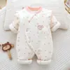Macacão grosso para bebê, roupa 100% algodão para recém-nascidos, acolchoado de outono e inverno 150g, conjunto estilo borboleta, roupa quente de algodão para recém-nascidos