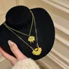 Collar con Bolsa de Cierre Tallada Antigua para Piscis Koi Colgante de Candado de Seguridad Dorado Vintage Cadena de Lana para Mujer