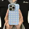 Capa Azul e Branca Xadrez Ins Adequada para Capa de Celular Iphone17 16Pro Película Duas em Uma Apple 13 Anti-Queda 14 Capa