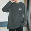 Camiseta de Algodón Puro de Peso Pesado de 260g para Hombre, Camiseta Interior de Manga Larga con Estampado de Letras de Moda