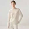 Lujo Ligero~Suéter de Cachemir Tejido en Cable para Mujer, Cuello Redondo, Hueco, Camiseta Interior de Punto, Suéter de Hilo Retorcido, Holgado, Otoño/Invierno, Top Delgado