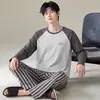 Novo Pijama Masculino Primavera e Outono Algodão Puro Manga Longa Estilo Coreano Esportivo Pode Ser Usado Fora Todo Algodão Tamanho Grande Conjunto de Roupa para Casa