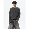 Estilo Old Money, cuello Henry, rayado, corte holgado, tejido, otoño, moderno, casual, camiseta de manga larga para hombre
