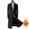 Casaco de lã para outono e inverno, casaco extra longo acima do joelho estilo business casual com forro removível de plumas de ganso, sobretudo de lã masculino