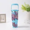Taza de Coche Portátil de Aspecto Premium con Diseño Floral Creativo, Termo de Acero Inoxidable, Taza de Hielo Portátil de Gran Capacidad para Exteriores