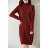 Vestido de Tricô Feminino Outono e Inverno Casaco Gola Semi-alta Solto Manga Longa Cor Sólida Base Vestido Suéter de Comprimento Médio
