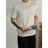 Camiseta de Punto de Manga Corta para Hombre, Cuello Medio Alto, Rayas, Corte Ajustado, Estilo Old Money, Seda de Hielo, Verano, Dropshipping Transfronterizo, Venta al por Mayor de Fábrica