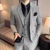 Conjunto de Traje para Hombre de Primavera y Otoño, Ropa Formal de Negocios de Color Sólido, Traje de Dos Botones para Hombre con Pantalones y Chaleco, Negro