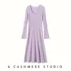 Vestido de Mujer con Cuello en V Profundo, Vestido Maxi de Punto de Cachemir con Cuello en U, Hasta la Rodilla, Corte Ajustado, Versátil, Cálido, Amigable con la Piel, Estilo Nuevo