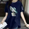 Ropa Retro de Mamá de Cintura Alta Camiseta de Manga Corta Base para Mujer Verano 2024 Estilo Coreano Holgada Versátil Tendencia que Reduce la Edad