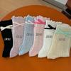 Calcetines de Ballet con Lazos para Mujer, Calcetines de Verano Finos con Volantes y Caídos, Calcetines Transpirables de Malla Hueca Lolita de Media Pantorrilla