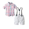 Traje de Cavalheiro para Bebê Menino Europeu e Americano de Verão, Xadrez, Gravata Borboleta, Calções de Algodão, Manga Curta, Peças Múltiplas, Roupa Infantil, Geração Hair