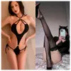 Yilele Lingerie Sexy Quente e Picante Body Vazado com Cadarço Pijama Uniforme Feminino Quente Estilo Três Peças Tamanho Plus