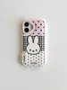 Estampa de Couro Fofa Coreana Xadrez Miffy Coelho Adequado para Capa de Celular Apple 17Promax iPhone16 Bolsa de Ombro 15 Mulheres