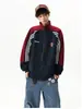 Jaqueta baseball com estampa de emblema estilo americano para homens e mulheres, chique de primavera, caimento solto casual, jaqueta moletom cardigã de manga raglan