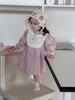 Vestido de Niña 2026 Otoño Nuevo Estilo con Cuello de Encaje de Lunares Estilo Coreano Ropa para Niños Vestido de Princesa Otoño para Bebé Moderno