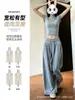 Pantalones largos grises de cordones para mujer, estilo verano fino, talla petite, pantalones casuales holgados, de cintura alta, adelgazantes, estilo casual, pantalones rectos de pierna ancha