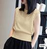 Suéter fino sin mangas con aberturas elegante de estilo francés para mujer, top de seda helada de color sólido corto de estilo occidental a la moda de verano para todo tipo de partidos