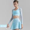 Conjunto de Yoga Respirável de Malha Falsa Duas Peças Camiseta com Bojo Semi-fixo Colete Fitness Costas com Pregas Yoga Manga Longa