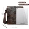 Bolsa de Ombro Masculina com Aba em Couro Genuíno Padrão Crocodilo Bolsa Transversal de Couro Bolsa Transversal de Couro de Vaca de Primeira Camada