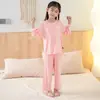 Pijama de Seda Helada para Niños Verano Ropa de Casa para Niños Conjunto de Manga Nueve de Modal para Niñas Ropa de Aire Acondicionado para Estudiantes de Primaria y Secundaria