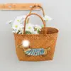 [Processamento Personalizado] Cesta de Vegetais Grande Capacidade Tecida com Palha Bolsa de Vime Manual Sacola Tote para Frutas Piquenique Vegetais