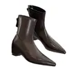 Nuevas Botas Planas Estrechas Puntiagudas Elásticas Otoño/Invierno 2026 Piel Mate Estilo Coreano Botines Cortos Moda Tacón Bajo Grueso Zapatos de Mujer