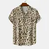 Camisa Casual Masculina de Comércio Exterior para o Verão Estilo Havaiano Gola Vertical Manga Curta Camisa Masculina com Estampa 3D para Homens