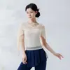 Top de Gasa con Rima de Danza Clásica Cuello en V Mangas de Campana Top de Baile Ropa Fluida para Práctica de Danza China Body Moldeador Elástico Traje de Presentación