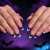 Comércio Exterior Estilo Mais Vendido 24 Peças Nail Art Halloween Desenho Animado Morcego Francês Vermelho Gota de Sangue Longo Amêndoa Unhas Usáveis Atacado