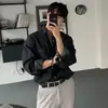 Chamarra tipo camisa de mezclilla retro americana para hombre, estilo nuevo, casual y madura, corte holgado, manga larga, sensación de alta calidad, camisa de trabajo multibolsillos