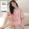 Pijama para Mujer Verano Manga Corta Dulce Estilo Coreano Dibujos Animados Estudiante Casual Holgado Talla Grande Ropa para Dormitorio Hogar con Almohadillas en el Pecho