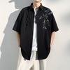 Nova Camisa Bordada de Bambu Estilo Chinês Manga Curta Masculina Verão Textura Plissada Seda Gelada Jovem Estilo Nacional Roupa Tang
