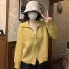 Cárdigan de Punto de Color Sólido Estilo Casual para Mujer, Versión Coreana, Corte Holgado, Cuello Solapa, Suéter Abrigo con Doble Cremallera, Lana de Alpaca para la Temporada Navideña