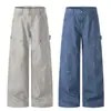 K5627 Retro Americano Calle Alta Unisex Vintage Lavado Diseño Desestructurado Salpicaduras de Tinta Jeans Anchos Sueltos para Hombre