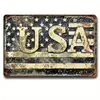 Dia da Independência Estilo Bandeira Americana Retrô Pintura em Lata Logo de Metal em Lata Decoração de Parede Garagem Café Bar