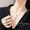 Cadena de Cena de Lujo Ligero Set Verde Hierba de Alta Calidad Anillo de Diamante Manzana Verde Simple con Colgante Pendientes Tesoro de Color para Mujeres