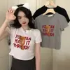 Camiseta Popular da Internet Americana Feminina Verão 2024 Novo Estilo Coreano Simples Design Versátil Cintura Alta Curta Manga Curta Top