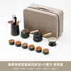 Juego de Té Kung Fu de Viaje Estilo Japonés Juego Pequeño para Uso en Casa Tetera Pequeña Taza de Té de Cerámica Bandeja de Té para Exteriores Bolsa Portátil
