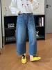 Jeans Retro Azules de Pierna Curva para Mujer Primavera Otoño Nuevo Tallas Grandes Forma de Pera Baja Cubren Caderas Adelgazantes Pantalones de Pierna Ancha