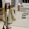 Gabardina de color block para niña, nuevo modelo otoño 2026, ropa de otoño para niños, estilo coreano, longitud media, abrigo elegante para niñas mayores