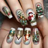 Adesivos de Unhas Postiças Ovais de Comprimento Médio de Natal Padrão Árvore de Natal Boneco de Neve Rena Removíveis
