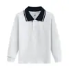 Camisa polo de manga larga para niño, uniforme escolar de algodón para niños, uniforme de preescolar con cuello para niñas, camisa base blanca, envío directo de una pieza