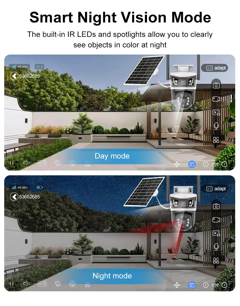 太阳能4G全景V380监控器无线手机远程室外双镜头枪球联动双