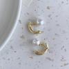 Aretes geométricos de perlas de imitación, diseño de nicho de lujo ligero, estilo coreano, aretes del mismo estilo de Dongdaemun, entrega de una pieza, Nuevo